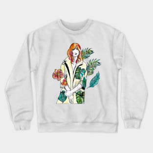 Woman with Red hair in a yellow floral coat - Fashion Illustration. Crewneck Sweatshirt